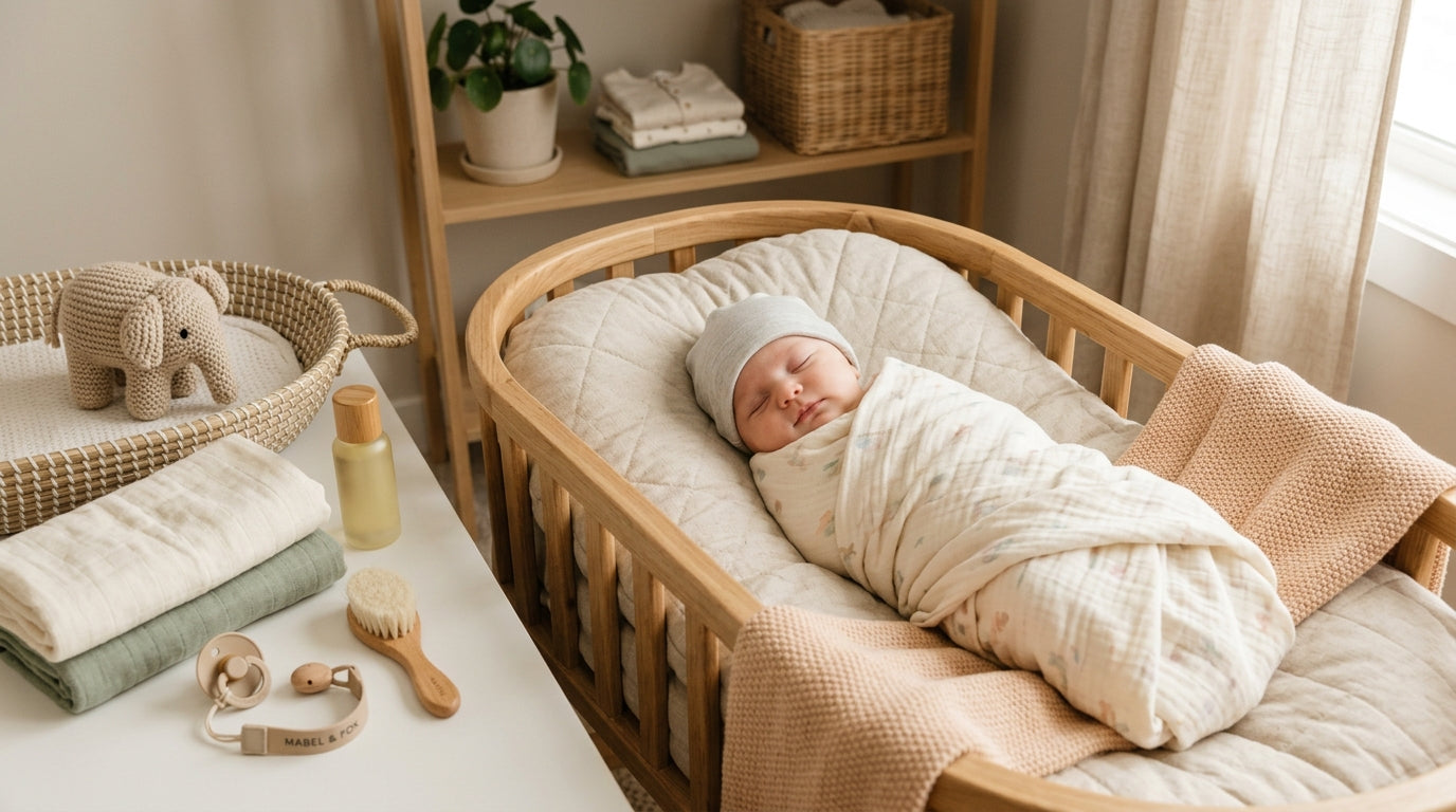 Exhausted dad holding a 1 month old baby while staring at a coffee cup
