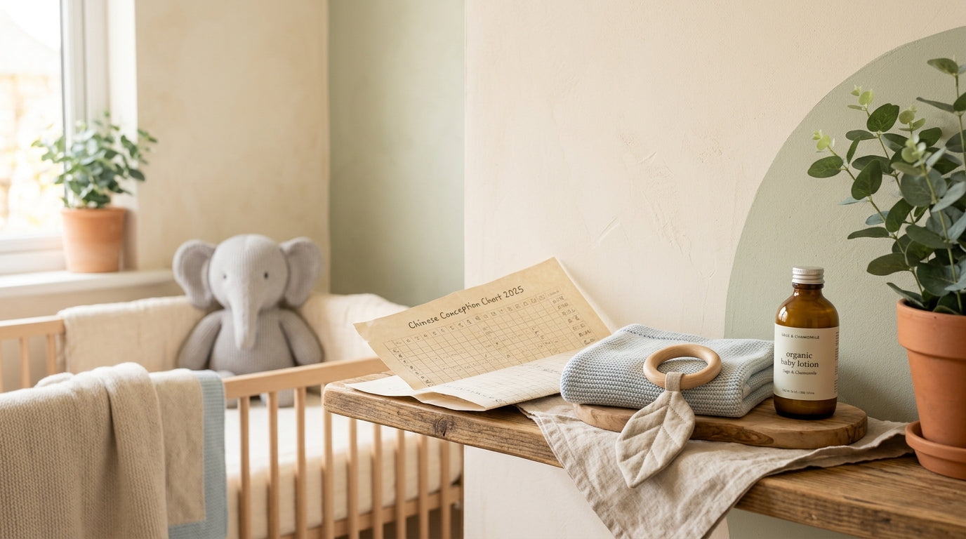 A pregnant mother looking at a printed calendar on her phone while folding clothes