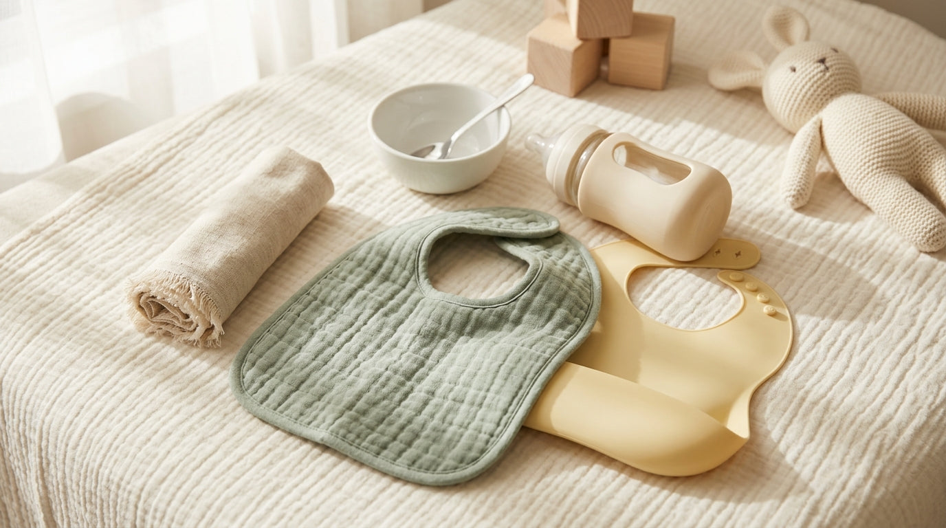Exhausted mom holding a baby upright over her shoulder with a burp cloth