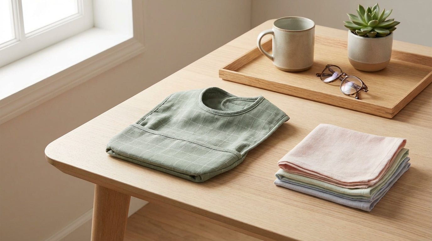 A messy family kitchen table with spilled coffee, toast, and baby feeding bowls.