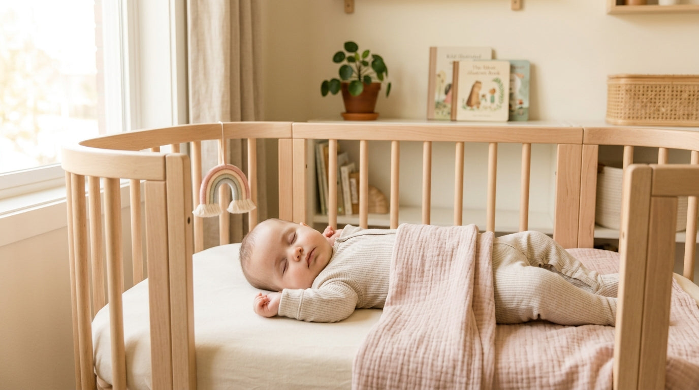 Dad looking at phone in dark nursery holding a sleeping baby