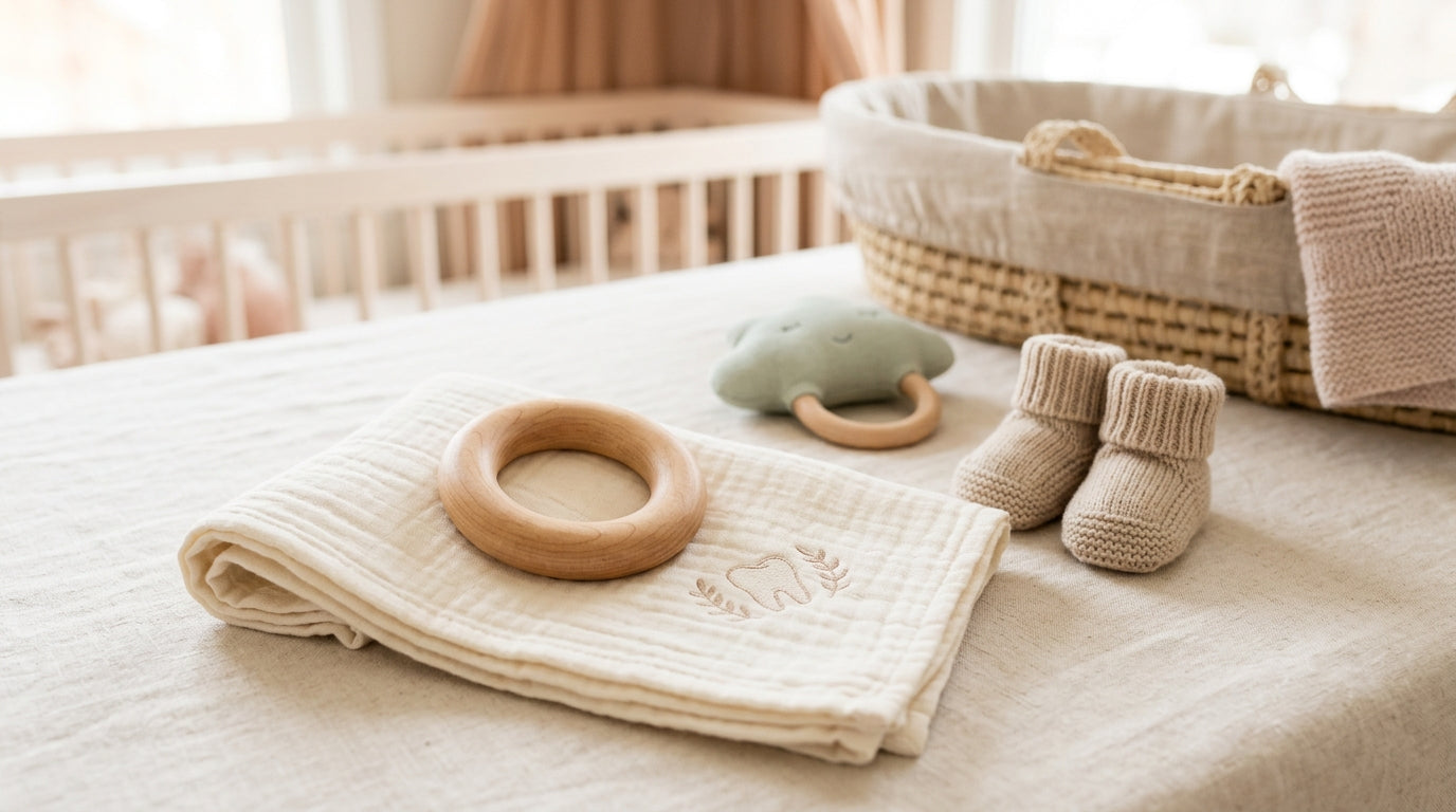 Exhausted mom in hospital bed staring at newborn baby yawning