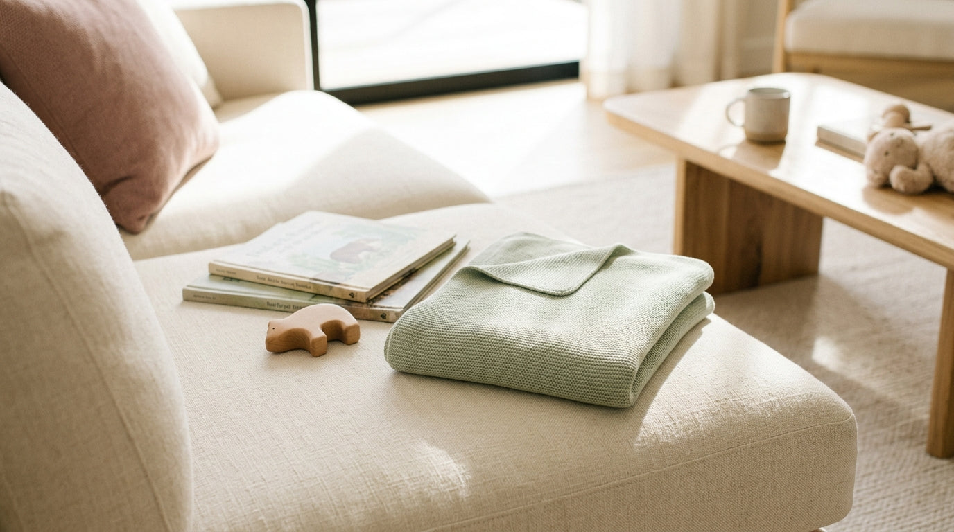 A tired dad looking shocked at a television screen while toddlers sleep