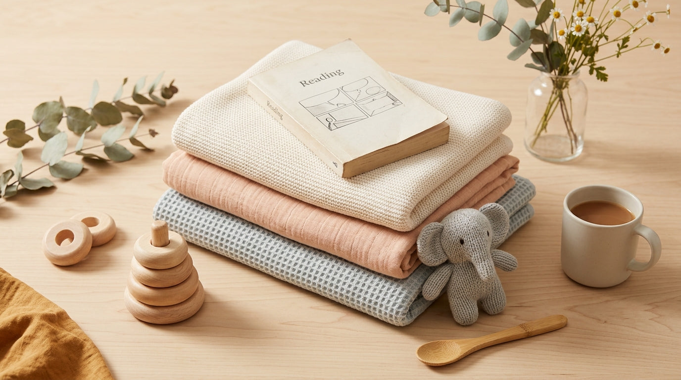 Exhausted dad staring at a newspaper comic while holding two crying twins