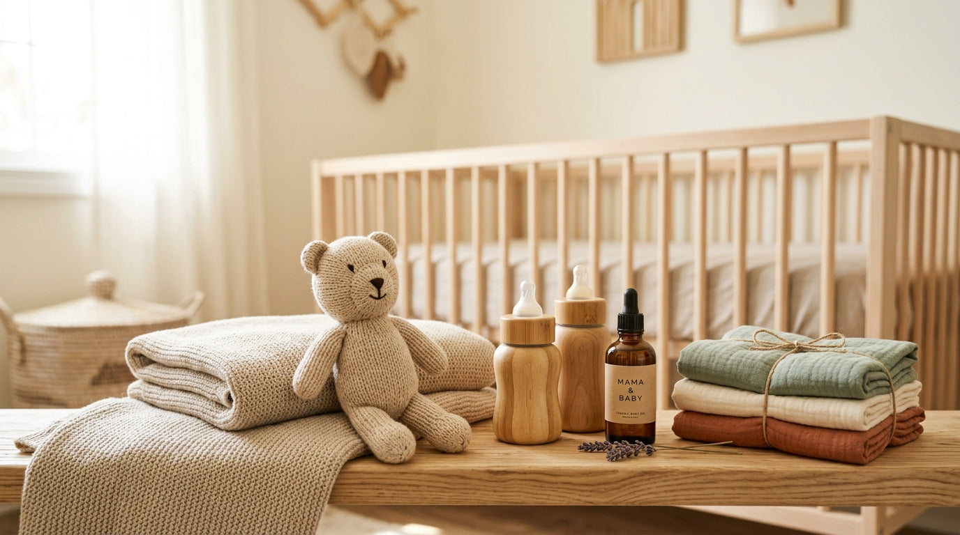 Diane Keaton holding a baby in the 1987 movie Baby Boom next to a modern exhausted mom