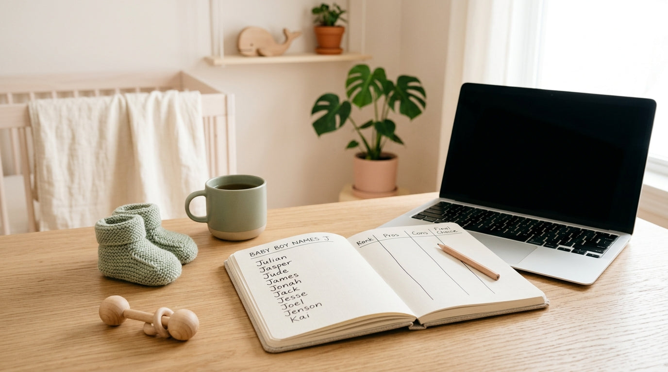 A stressed father looking at a baby name spreadsheet