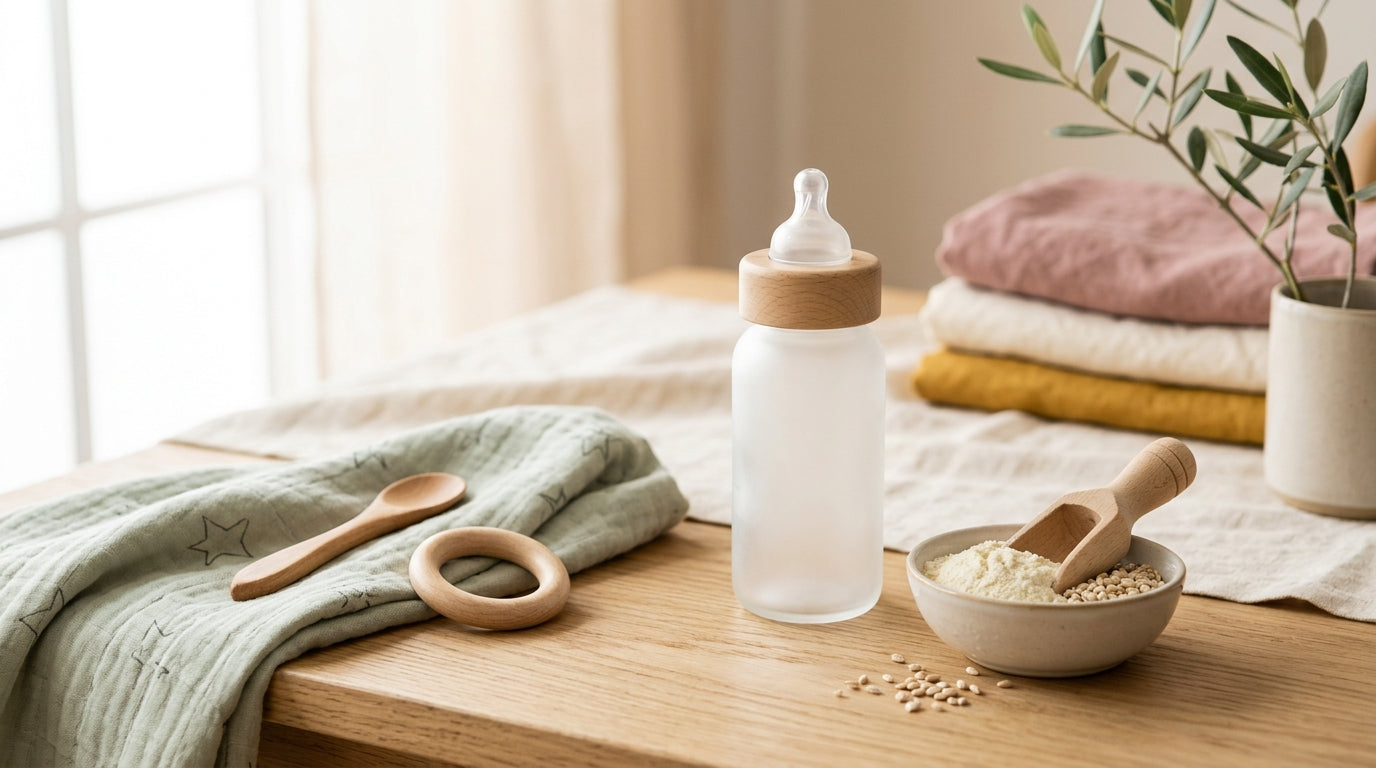 Stressed mom looking at a smartphone calculator with a coffee mug nearby