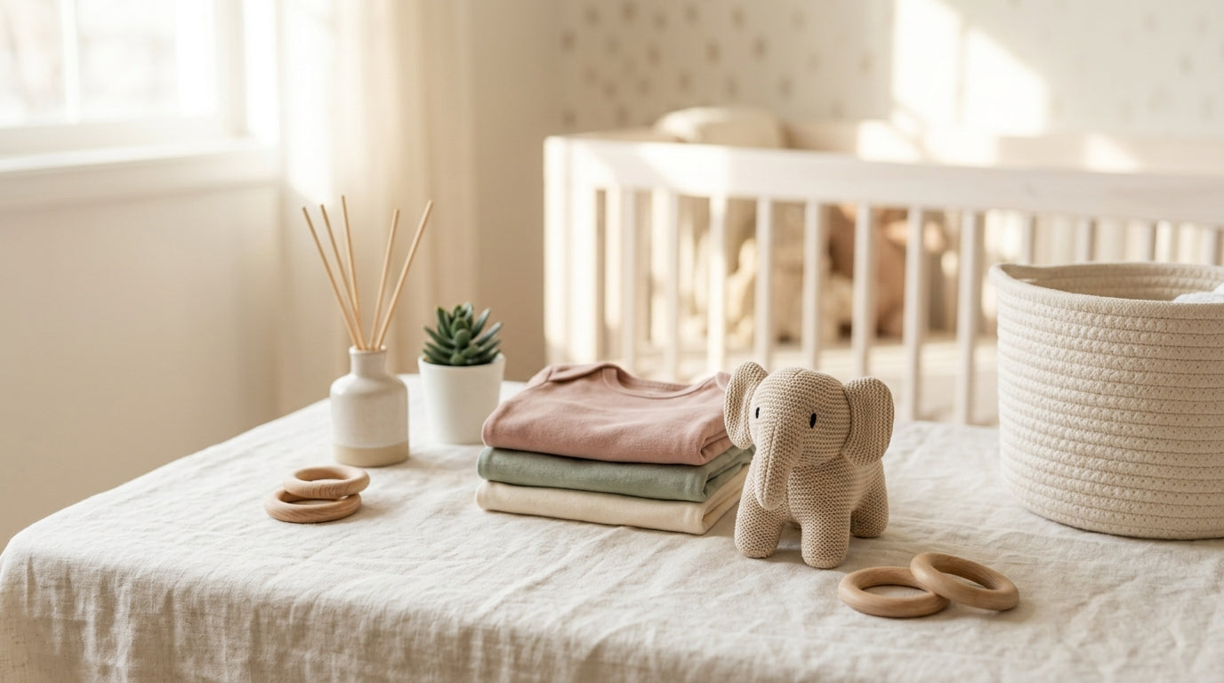 Tired dad holding a coffee mug while looking at his phone in a messy living room