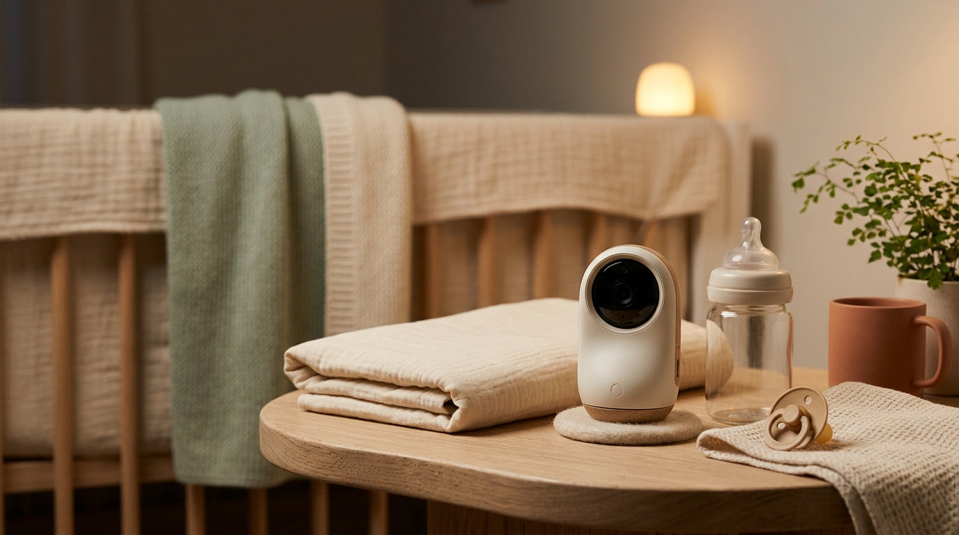 Tired dad looking at a laptop screen in a dark room while holding a sleeping baby