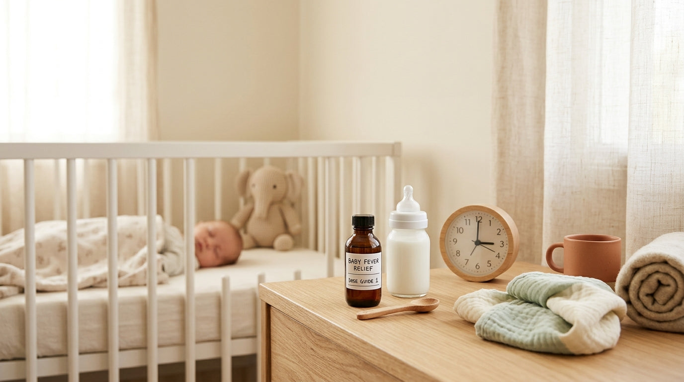 Tired dad holding a glowing smartphone and a tiny plastic medicine syringe