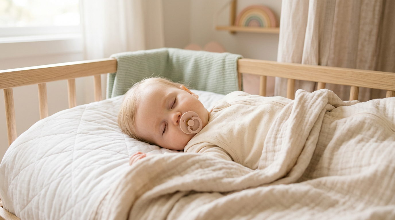A tired British dad looking deeply concerned while his baby cheerfully chews on a silicone toy