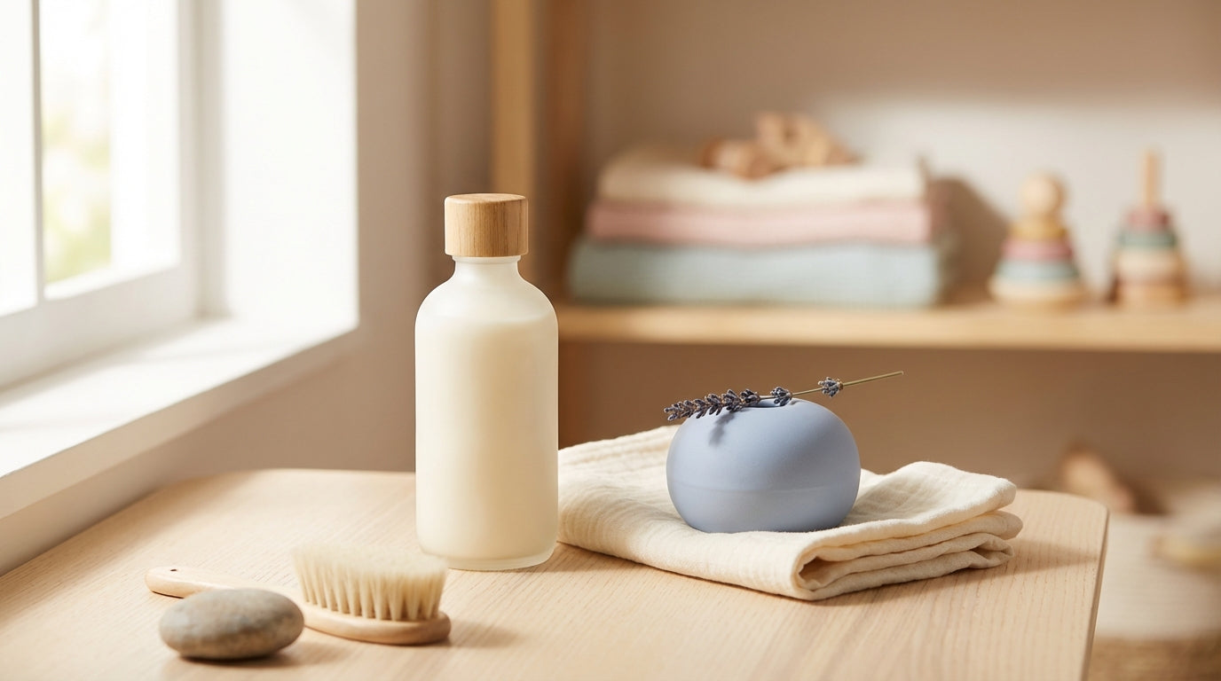 A bewildered dad staring at an endless wall of baby lotions in a British supermarket.