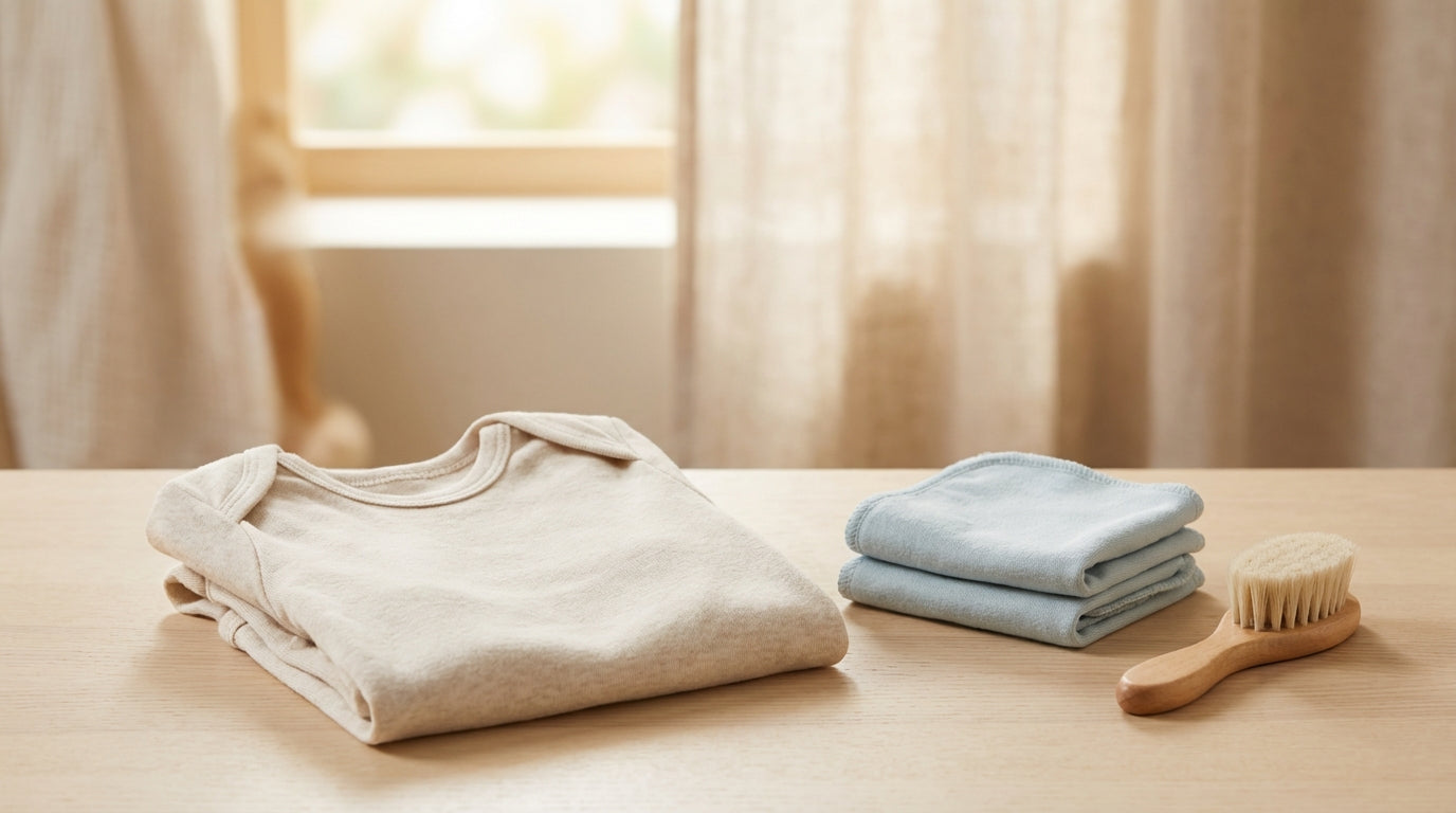 A tired mom changing a baby onesie during a blowout at night