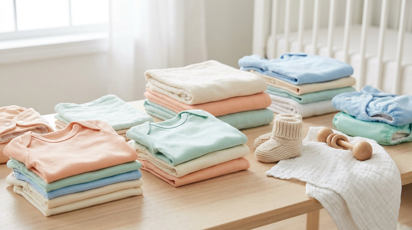 A frustrated mom holding a stained yellow baby bodysuit.