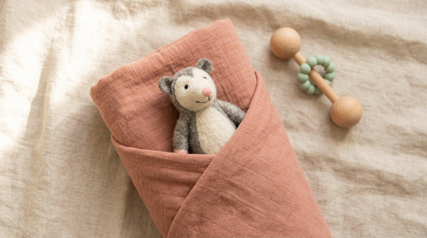 Jess standing in a Texas driveway holding a cardboard box and a toddler