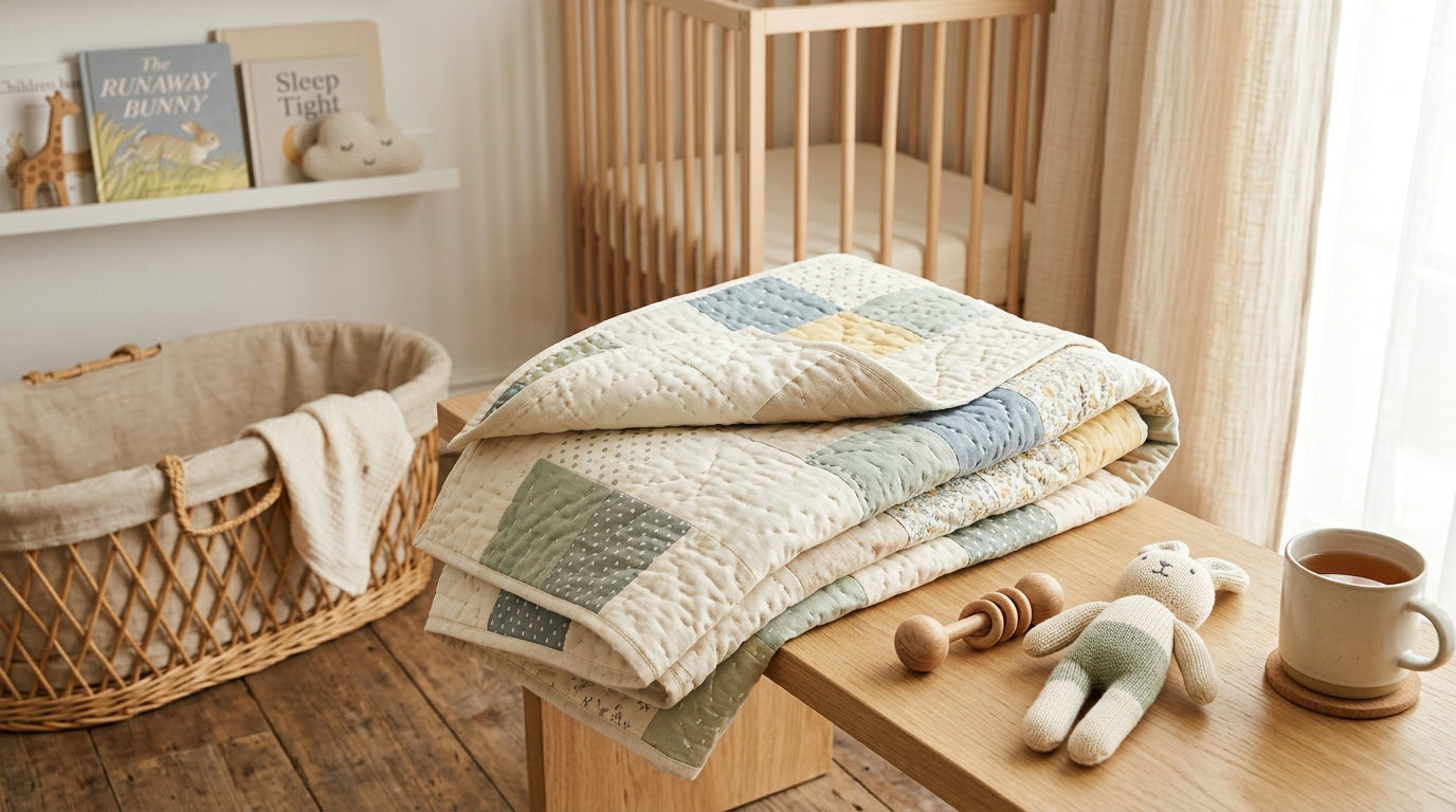 A chaotic nursery room with twin toddler beds and crumpled baby blankets.