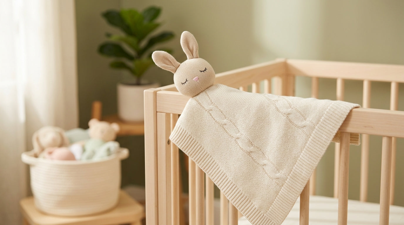 Baby sleeping safely on an organic playmat without loose blankets