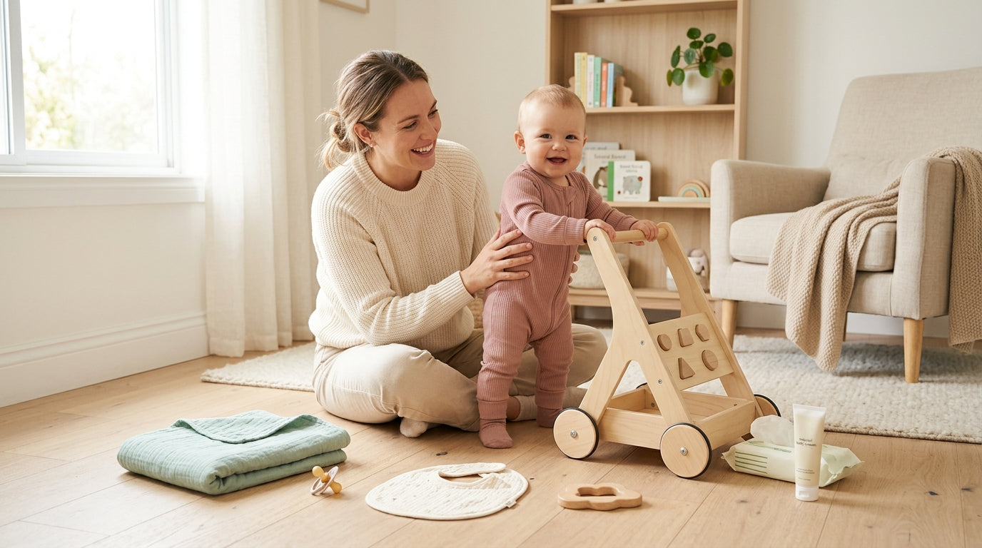 Coffee cup next to a messy baby journal and uncensored baby steps