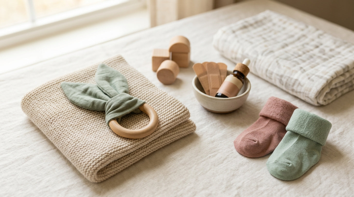 Stressed dad holding a baby with a bandage on his forehead