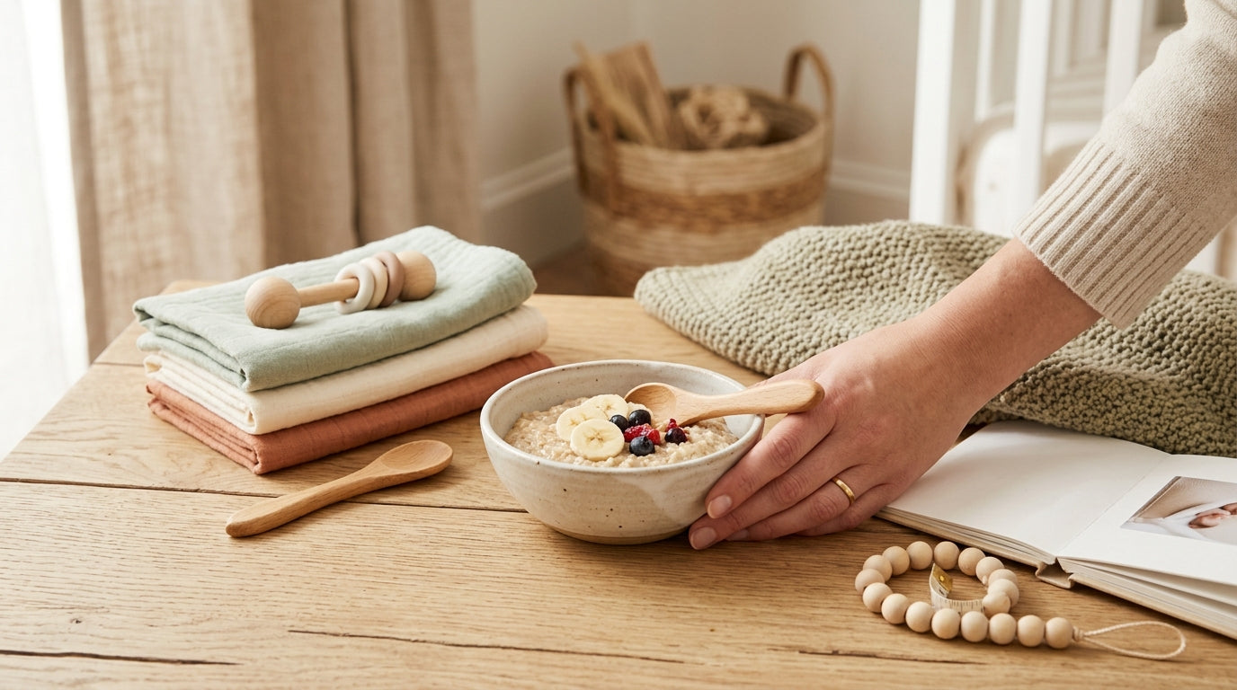 A dad looking stressed at a pediatrician office holding a baby