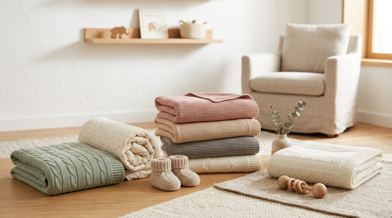 Sarah mit kaltem Kaffee und einer viel zu großen Babydecke im Kinderzimmer