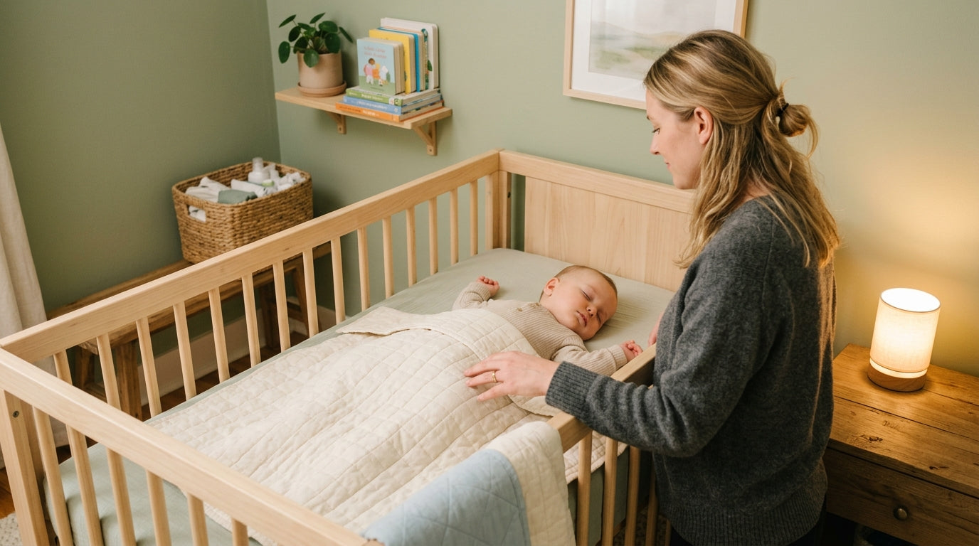 Tom staring at a glowing phone screen in a dark nursery while twin babies sleep in the background