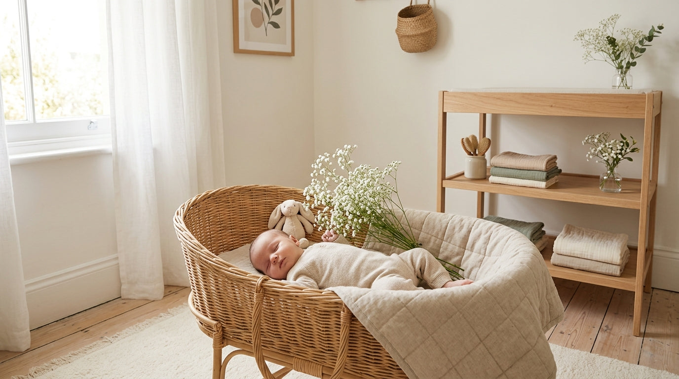 Dried babys breath flowers shedding onto a wooden changing table