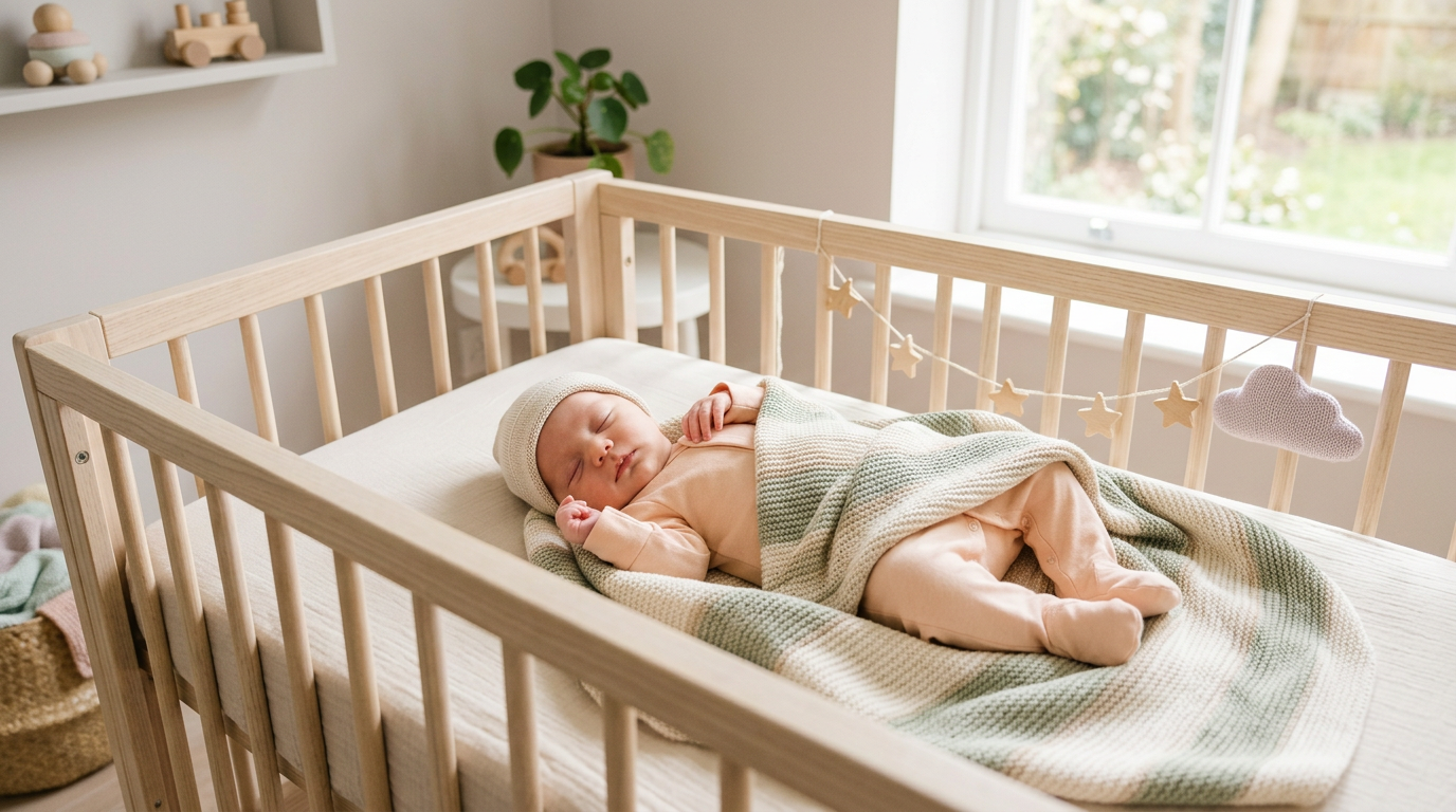 A confused dad folding a breathable organic cotton baby blanket in a Portland nursery.