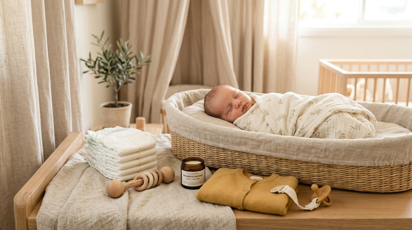 Mom sitting in the back seat of a car next to a newborn in a car seat.
