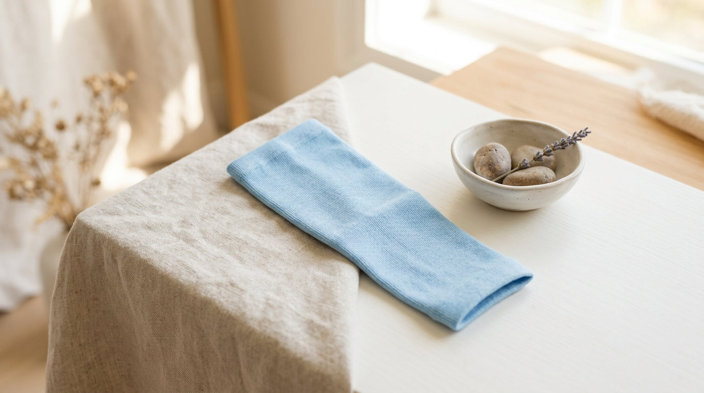 Tired dad holding a youth baseball compression sleeve next to a confused baby.