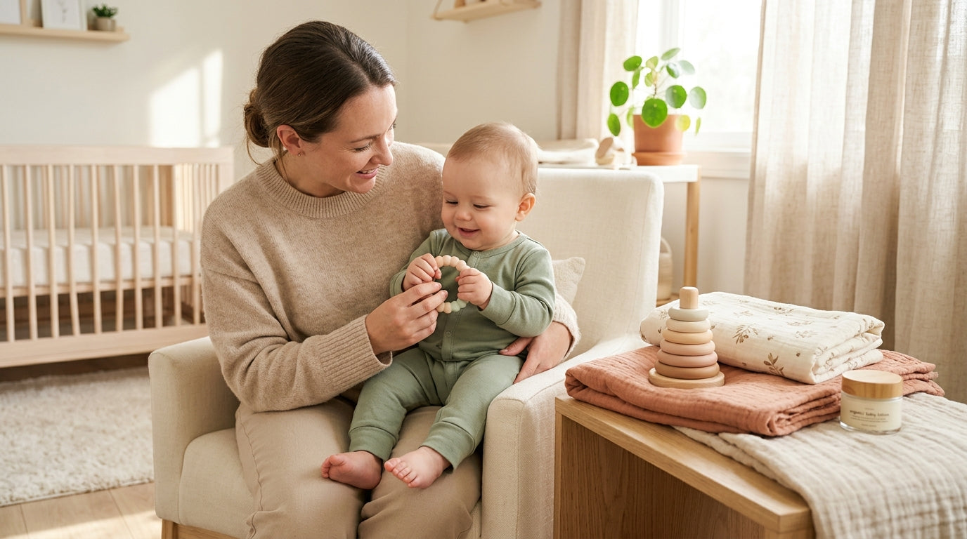 A tired mother holding her crying toddler at the daycare door