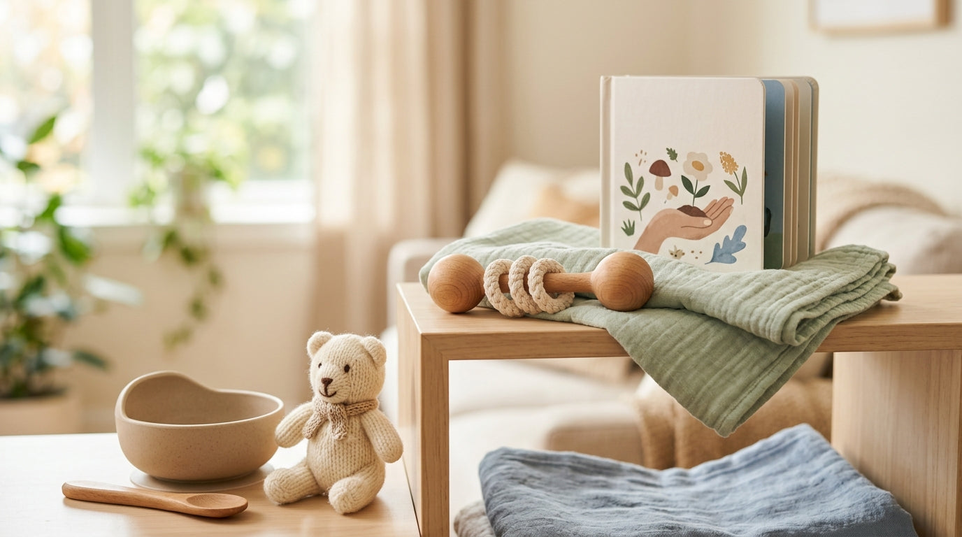 Tired mom holding a lukewarm coffee while scrolling through babysitter profiles on her laptop.