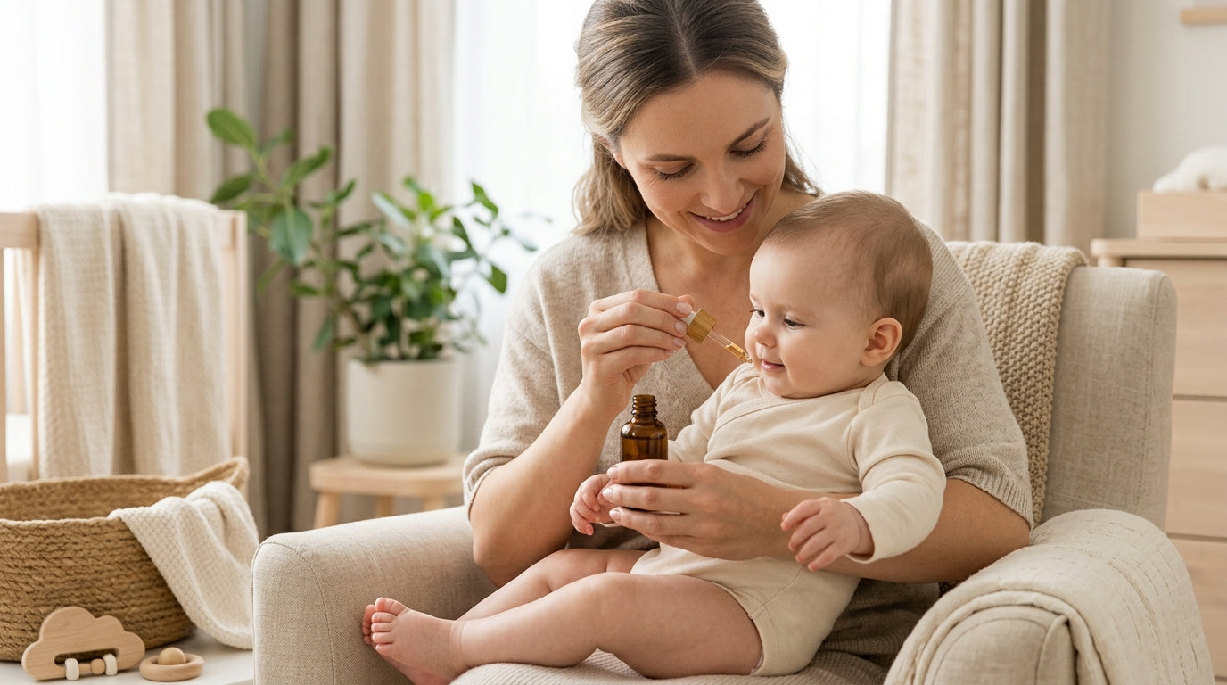 Mother inspecting her baby's mouth for white oral thrush patches