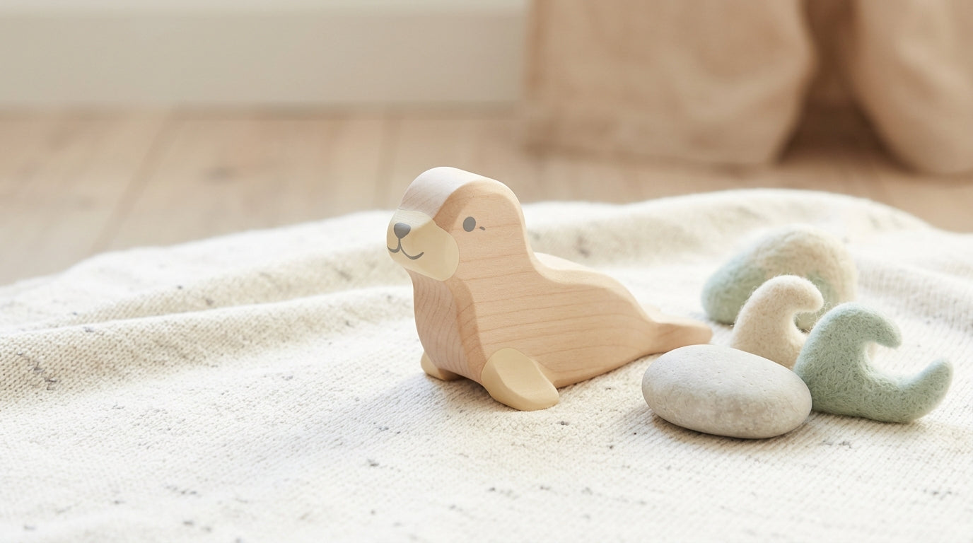 A plump baby seal resting alone on a grey coastal rock formation