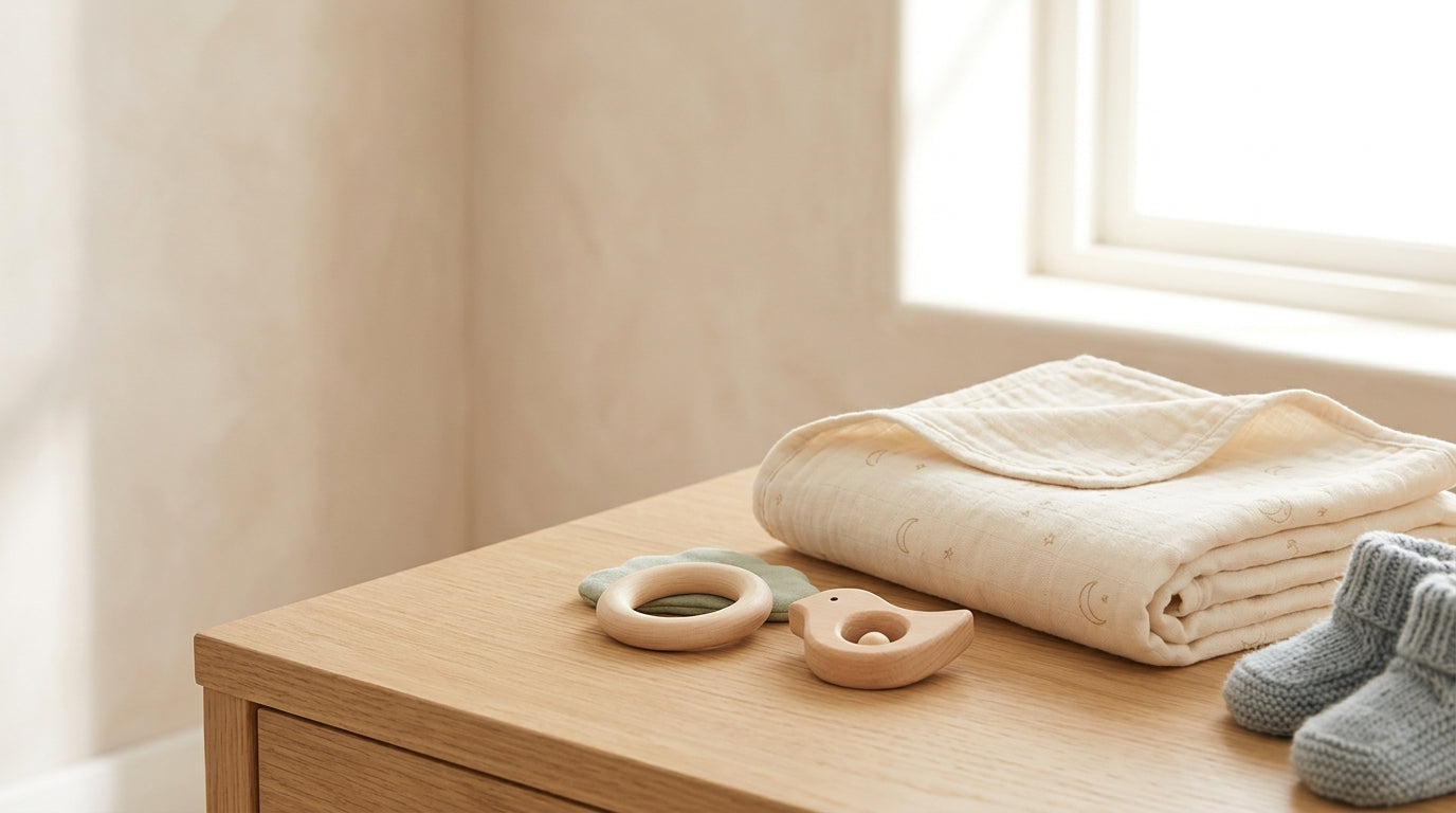A mother holding a warm cup of coffee looking out a rainy window