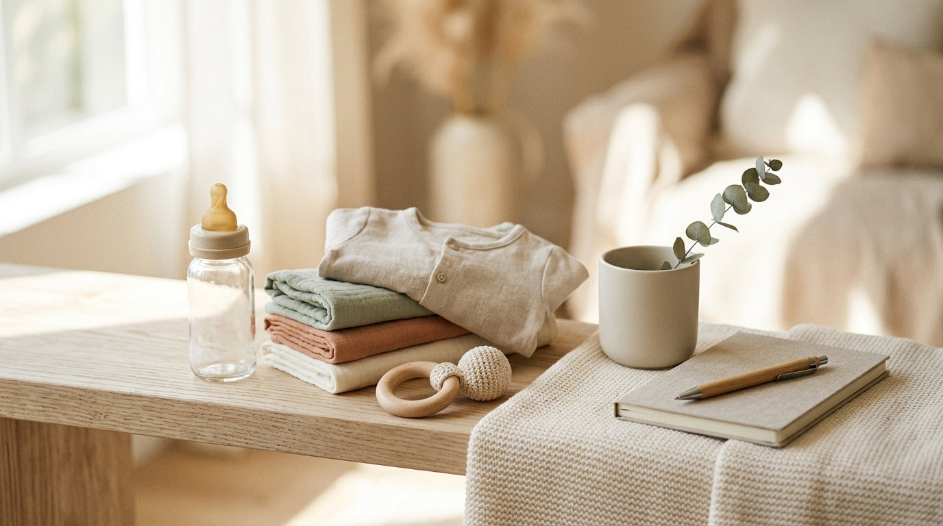 Confused dad looking at a smartphone while holding a tiny baby sock.