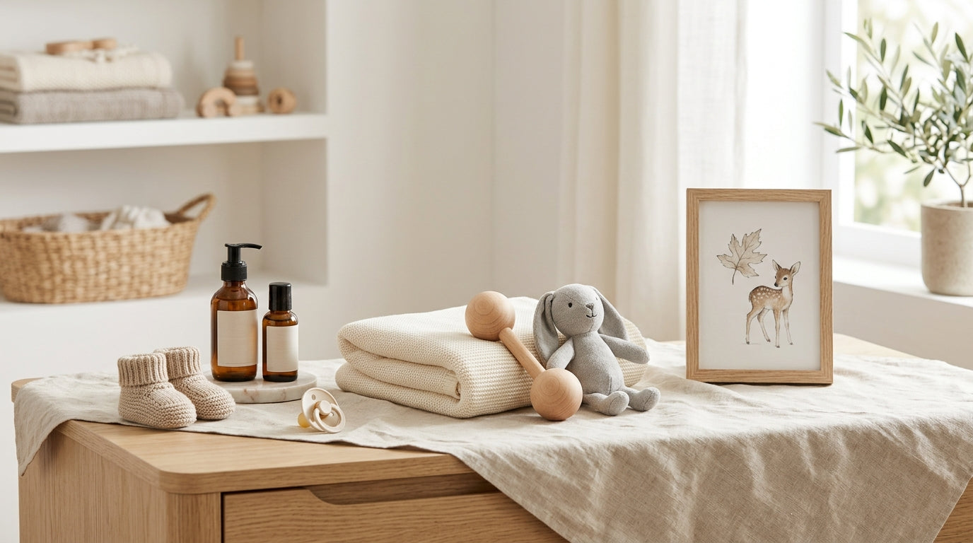 A deeply exhausted British dad standing in a baby store surrounded by premium prams and screaming twins.
