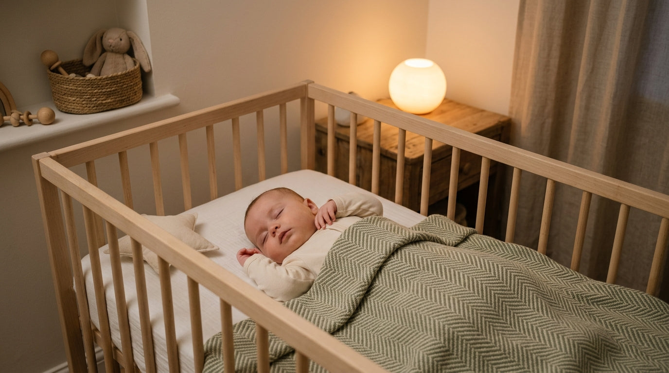 A very tired father staring into the middle distance while holding a crying baby.