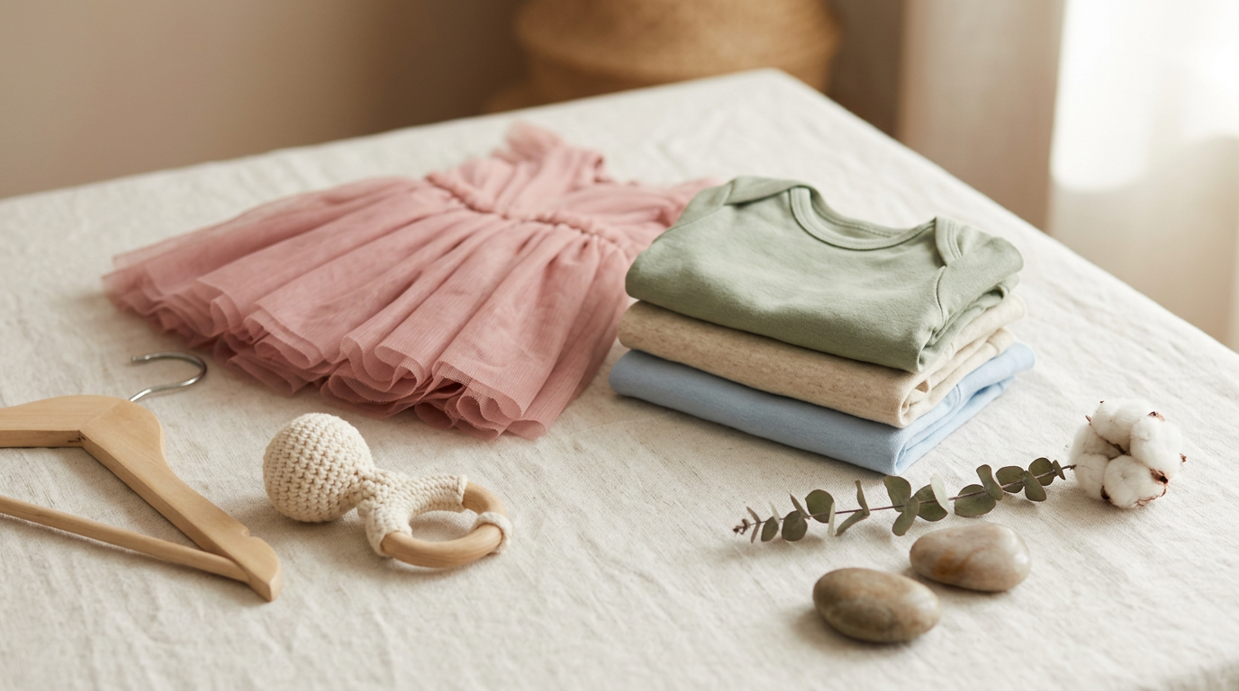 A baby wearing a soft organic cotton bodysuit instead of stiff designer infant clothes