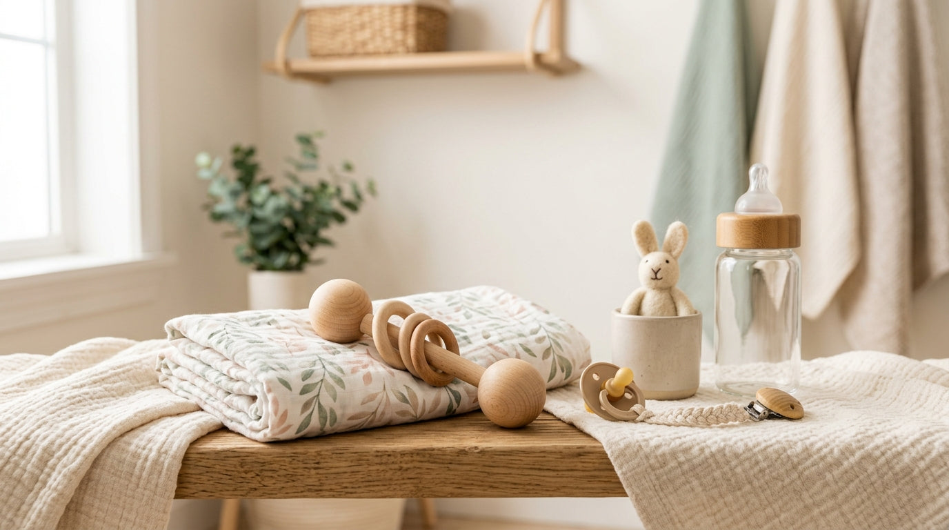 A tired father holding a baby while looking at his smartphone