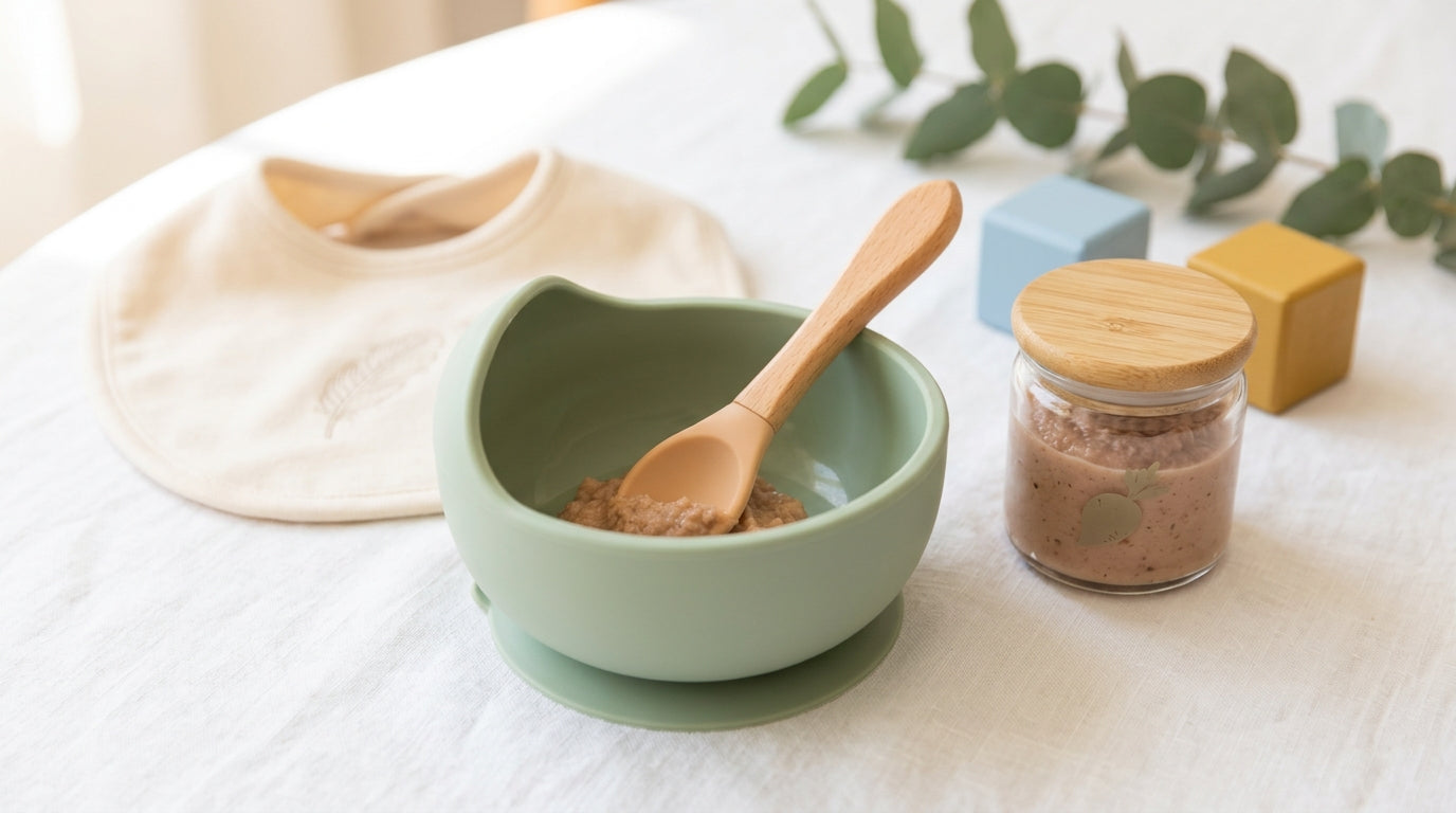 Dad desperately trying to feed pureed turkey to messy twin babies in highchairs.