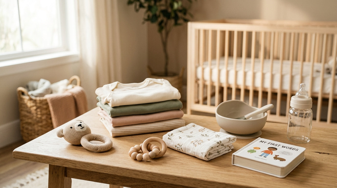 Mom looking frustrated at a laptop trying to fix her amazon baby registry search settings