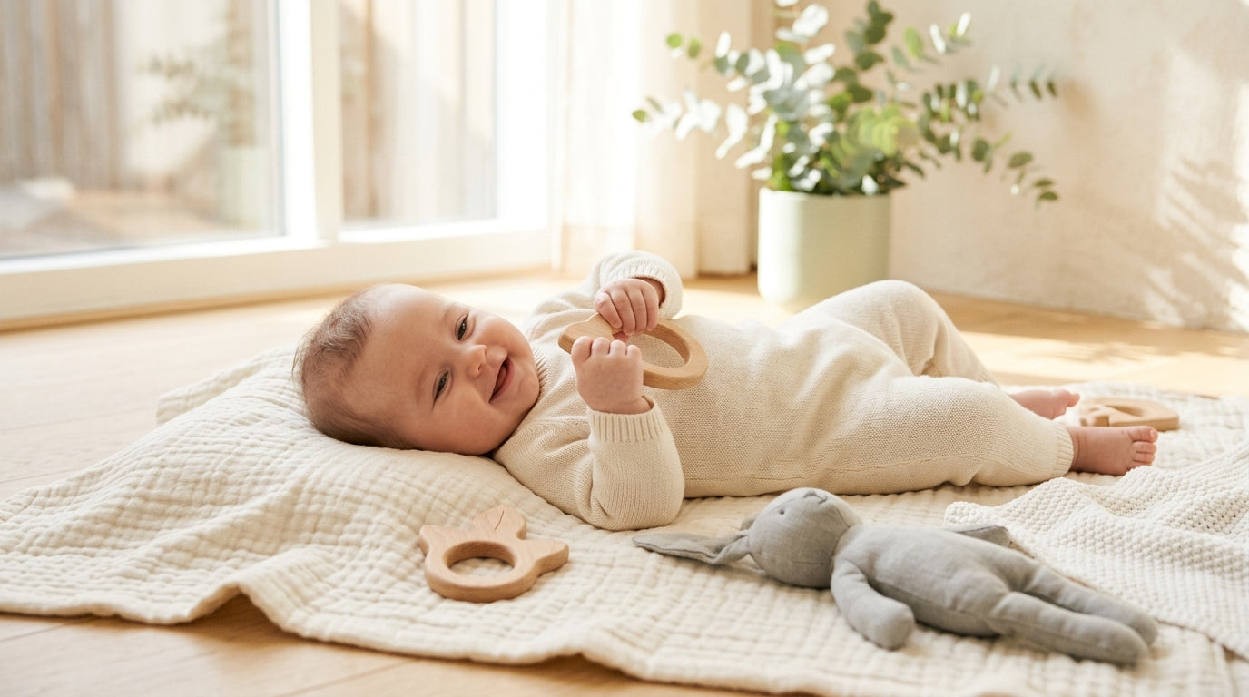 Two toddlers looking highly suspicious in their organic cotton bodysuits