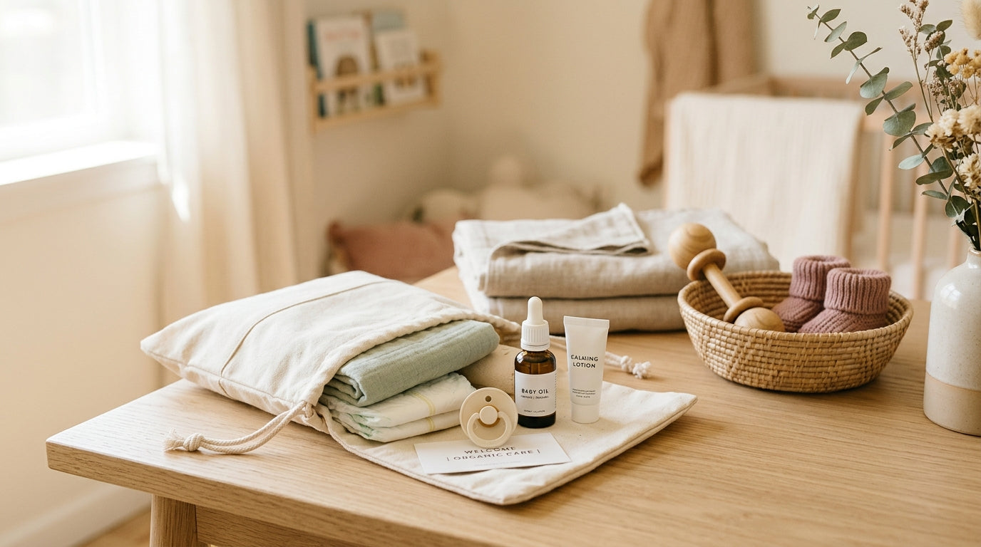 A messy pile of open baby registry boxes and half-empty coffee cups