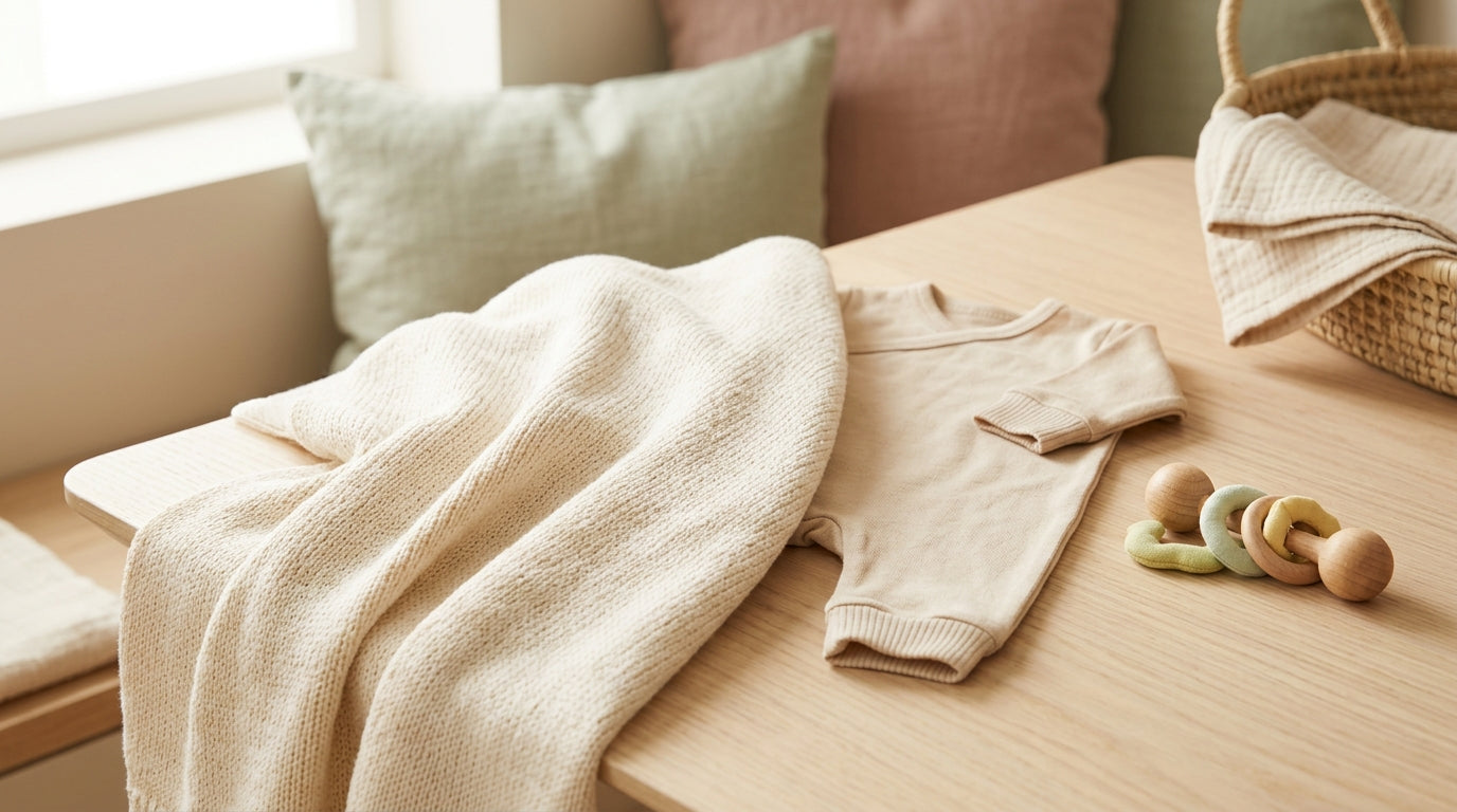 Tired dad holding a severely shrunken white baby onesie