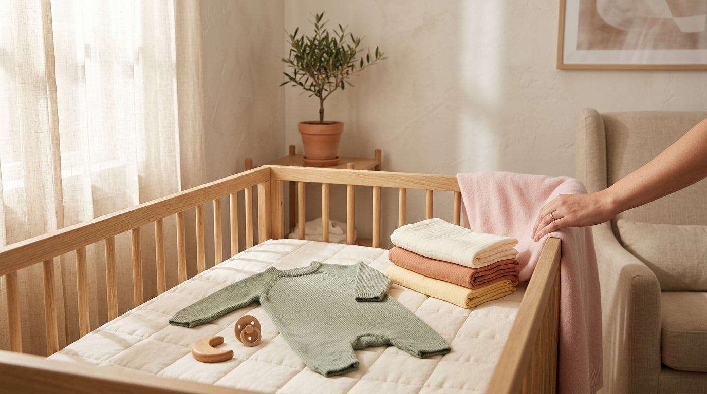 Jess folding laundry while discussing postpartum realities and baby essentials