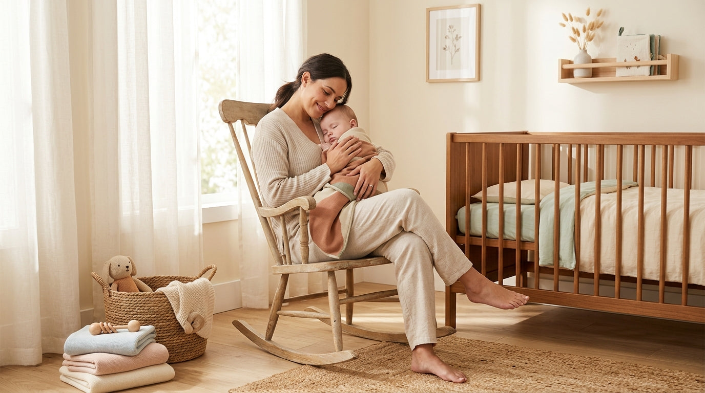 Exhausted dad holding two toddlers while trying to dodge a flying wooden block