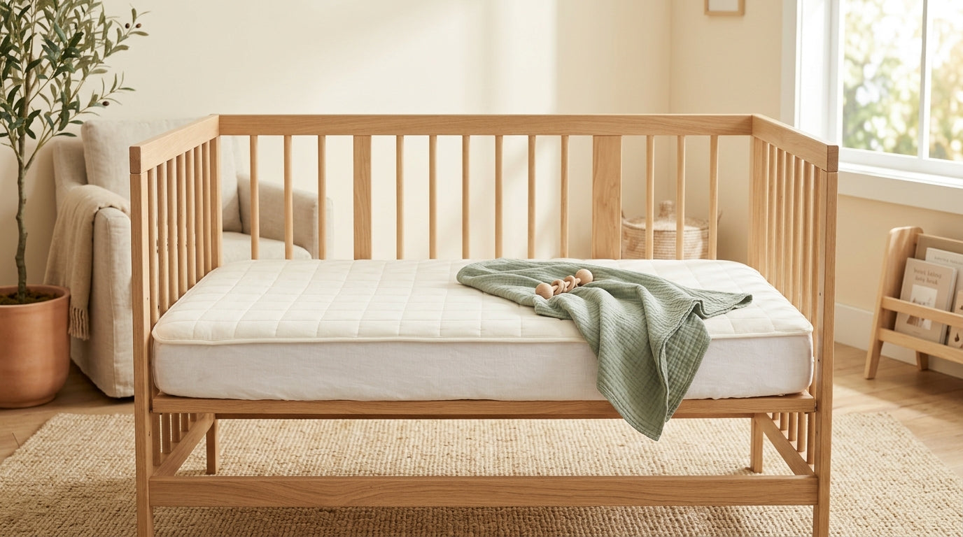 Sarah sitting on a nursery floor surrounded by baby gear and drinking coffee