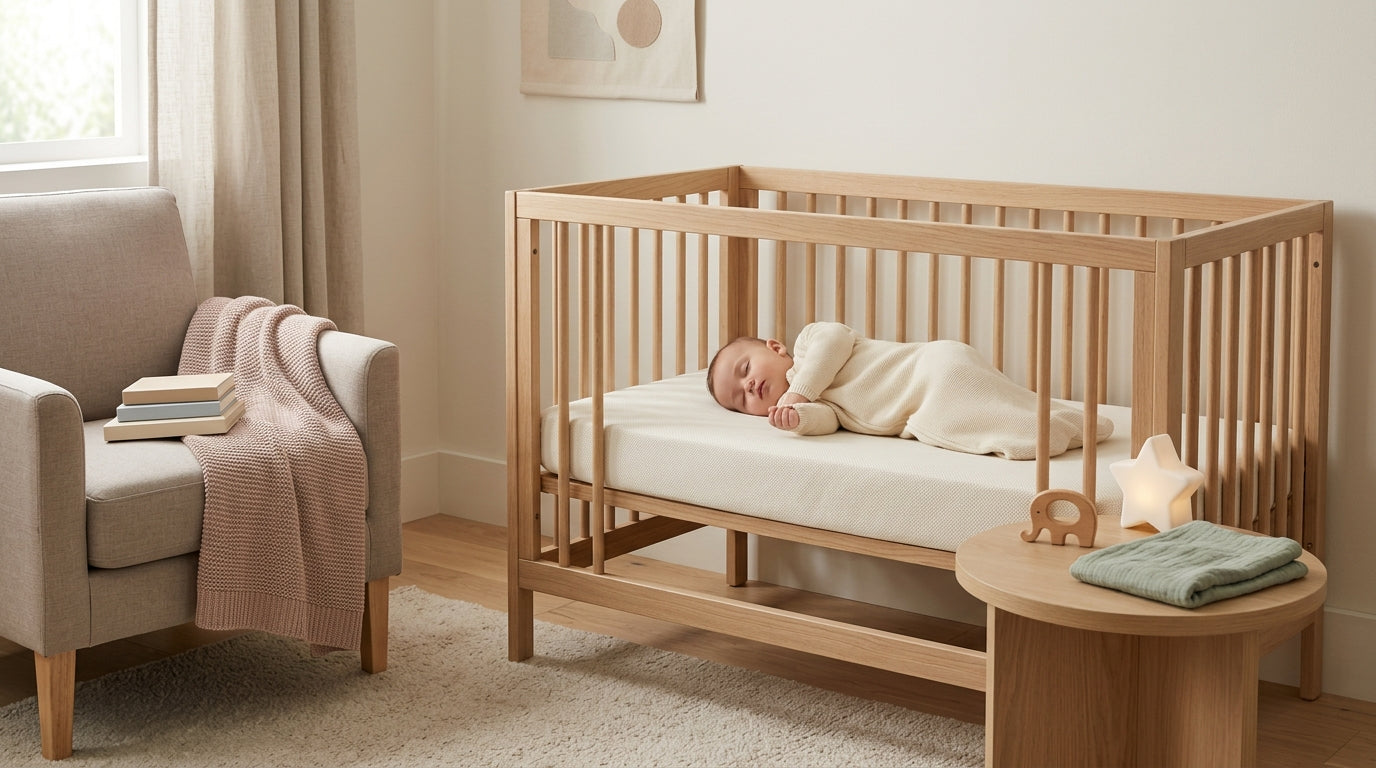 Tired mom holding a coffee cup while looking at a baby monitor in a dark hallway