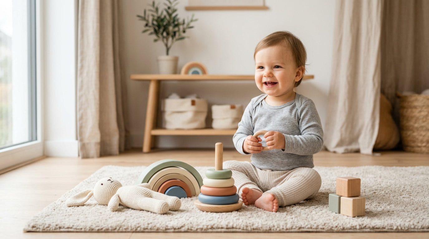 Clueless dad holding a baby while looking confused at a smartphone screen.